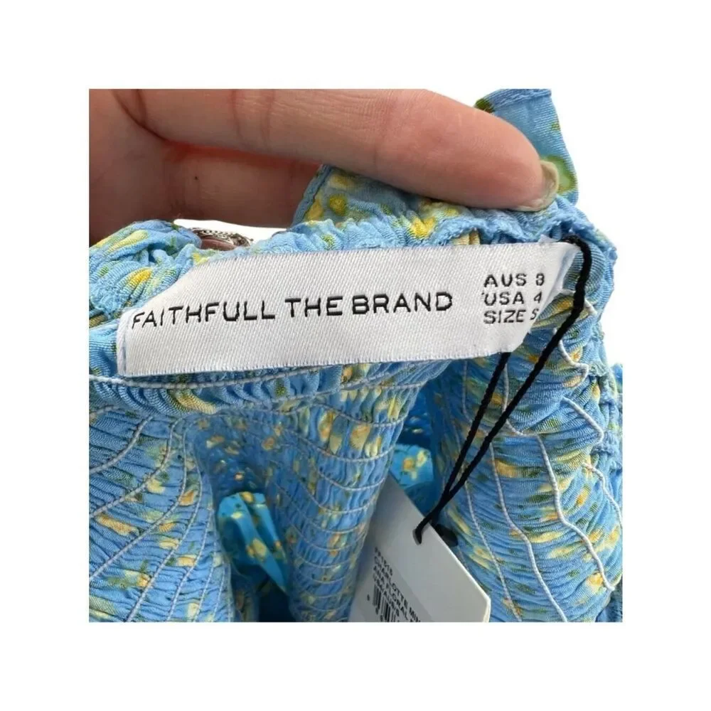 Faithfull The Brand NWT Charlotte Mini Dress Ana Floral Print Blue & Yellow Sz 4